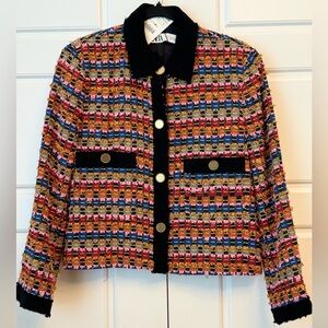 Zara Multi-Colored Structured Jacket Tweed - Size L NWT